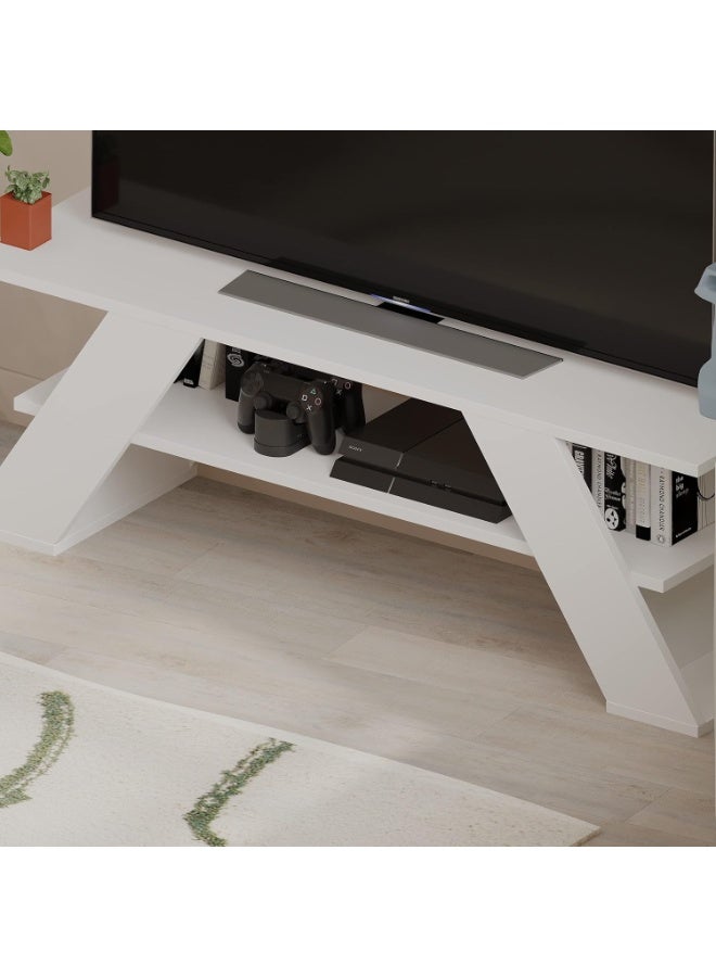 JV Home Farfala Stylish TV Stand | Entertainment Unit | Meuble TV for Living Room, Bedroom Suitable up to 55” TVs (White) - Image 3